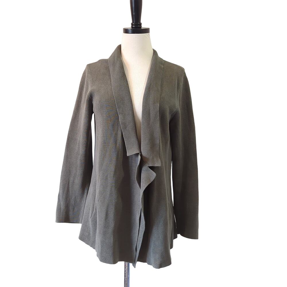 Eileen‎ Fisher Sweater Womens Medium Silk Organic Cotton Green Olive Open Drape